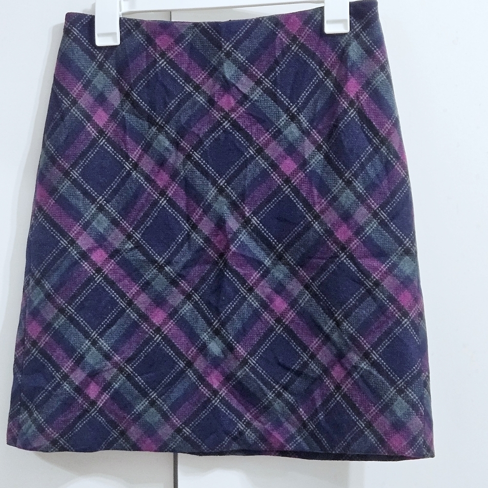 NWOT TABLOTS Purple Plaid Wool Skirt Sz 2